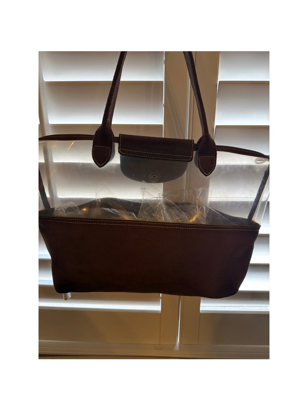 Longchamp Brown Tote with Clear Panel - Picture 7 of 13